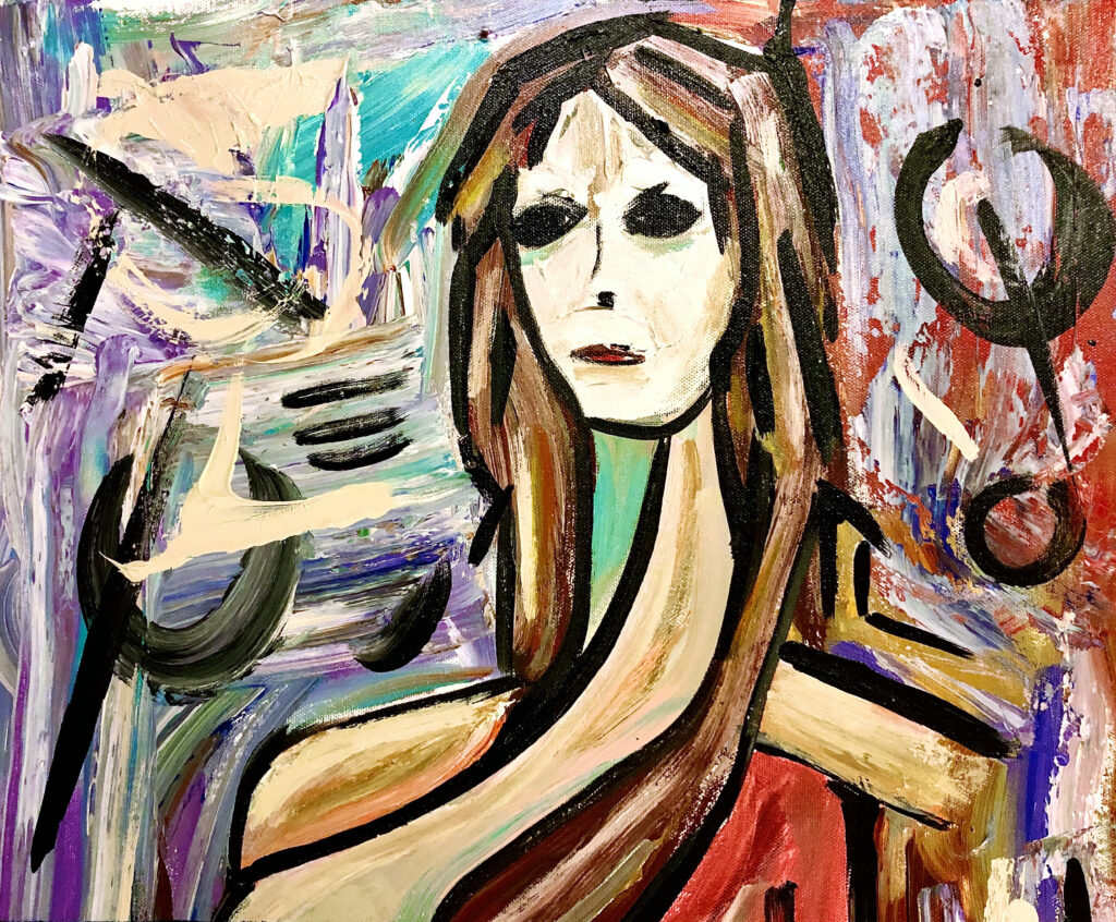 Abstract painting of a woman by artist Kevin Doyle.