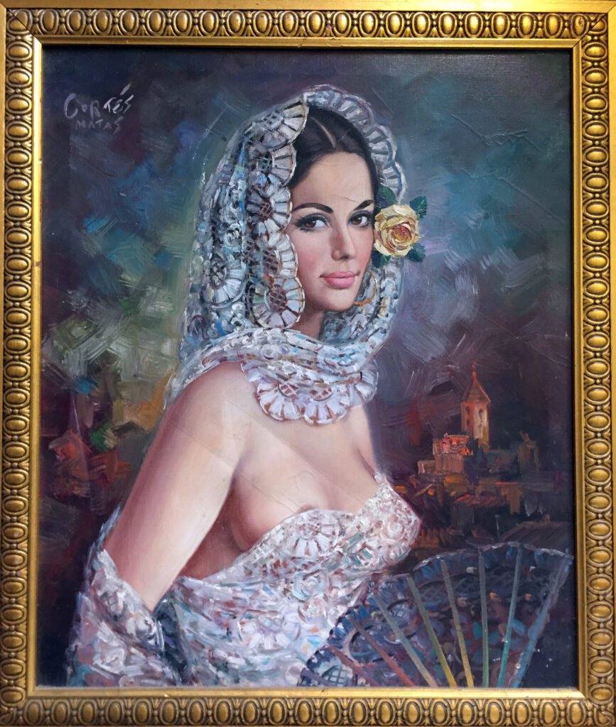 Portrait of a flamenco dancer. Gauche painting on canvas by Spanish artist Cortés Matas.