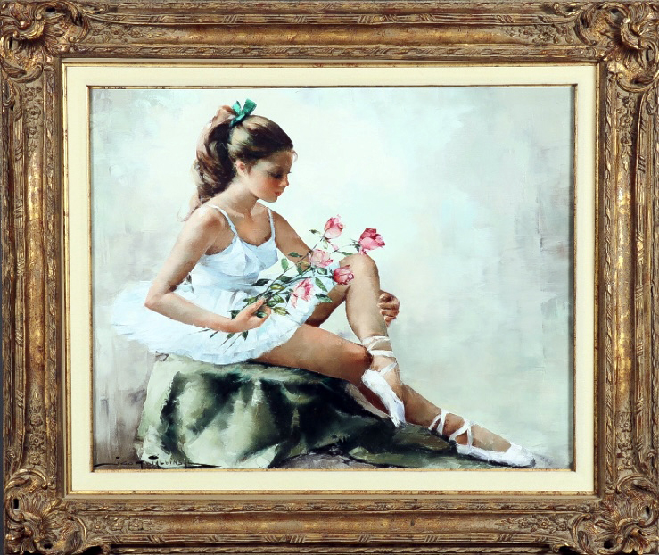 Igor Talwinski Ballerina Oil Painting with Flowers 