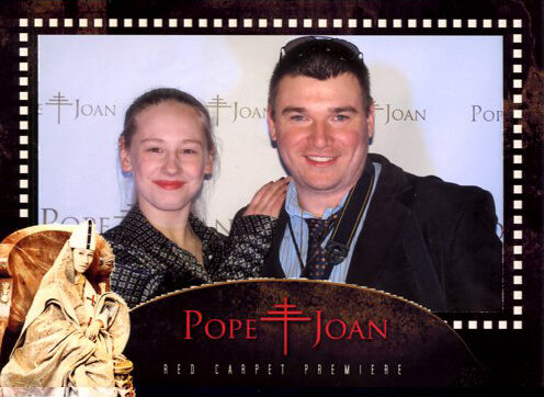 Actress Lotte Flack and Michael Aaron Gallagher on the red carpet at the premiere of her movie “Pope Joan.”