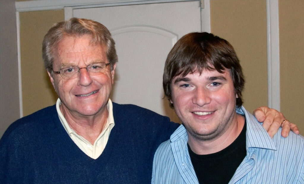 Michael Aaron Gallagher and Jerry Springer after their one-on-one, sit-down interview together.