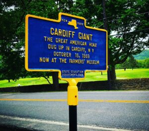 The Cardiff Giant is on display at the Farmers' Museum in Cooperstown, New York.