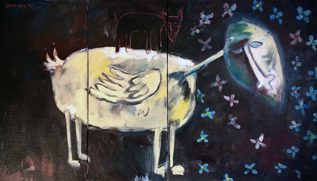 “Untitled” (1990). Triptych oil painting by Juan Alberto Cruz.