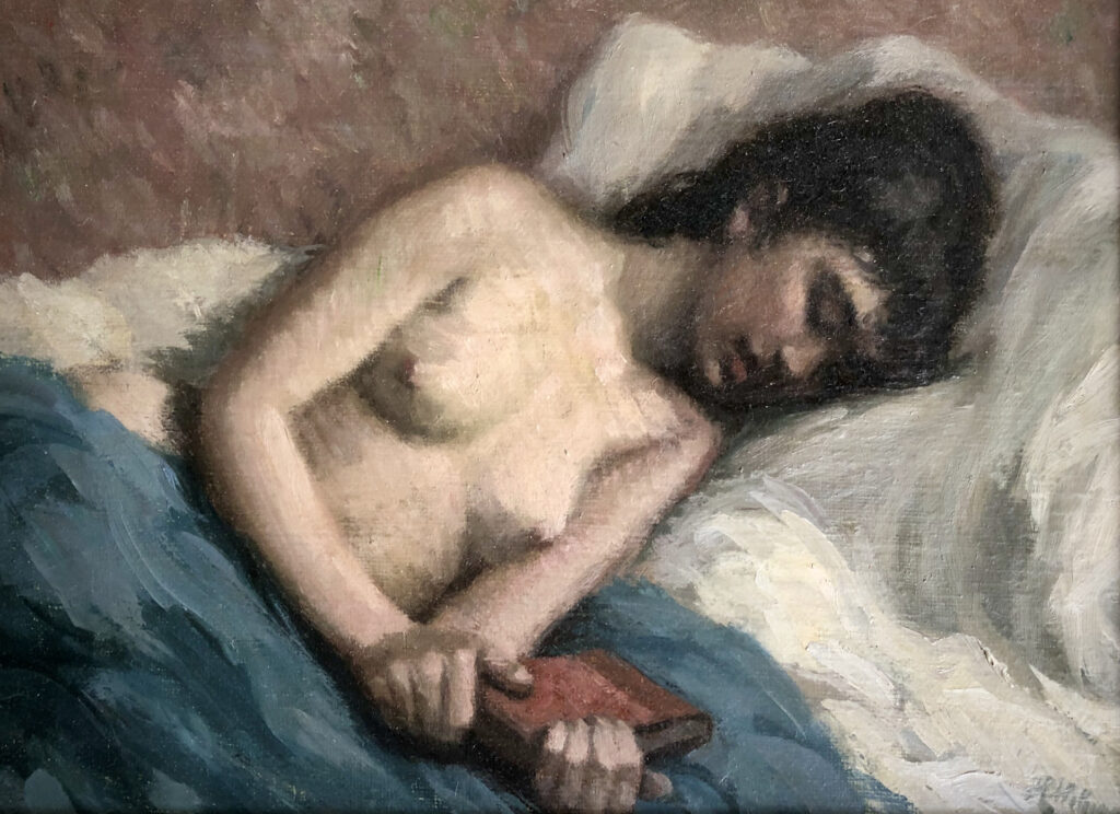 “Ung Kvinde Sover” by Danish artist Helge Helme. Oil painting on canvas, circa 1935.