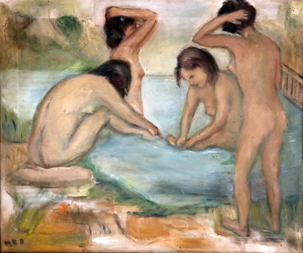 Four Female Nude Bathers Oil Painting by MES