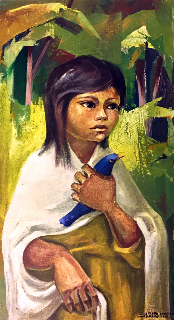 Girl with Bird painting by Bolivian artist Jorge Imana Garron