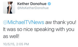 Kether Donohue Twitter message to Michael Aaron Gallagher