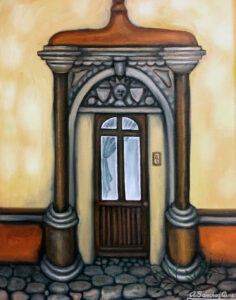 “La puerta colonial 4″ by A. Sánchez Cisneros, painted in Mexico in 1988.