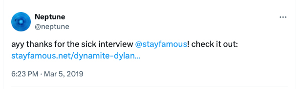 Neptune Dynamite Dylan Twitter message to Michael Aaron Gallagher