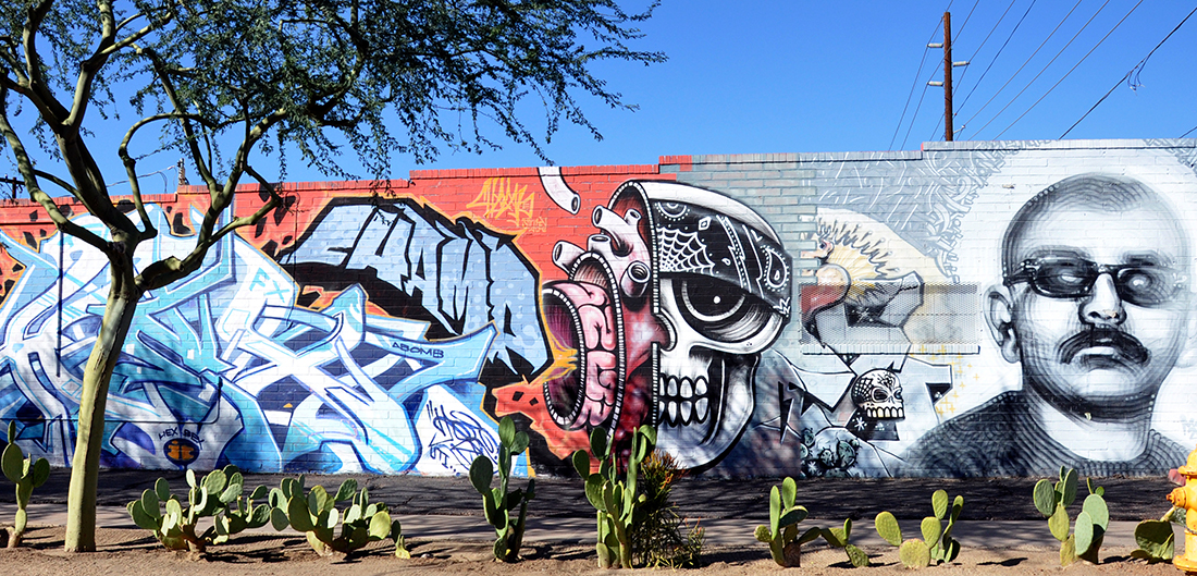 Graffiti mural on the side of Frida's Garden, at 2800 N 16th St, Phoenix, AZ. Photo by Michael Aaron Gallagher.