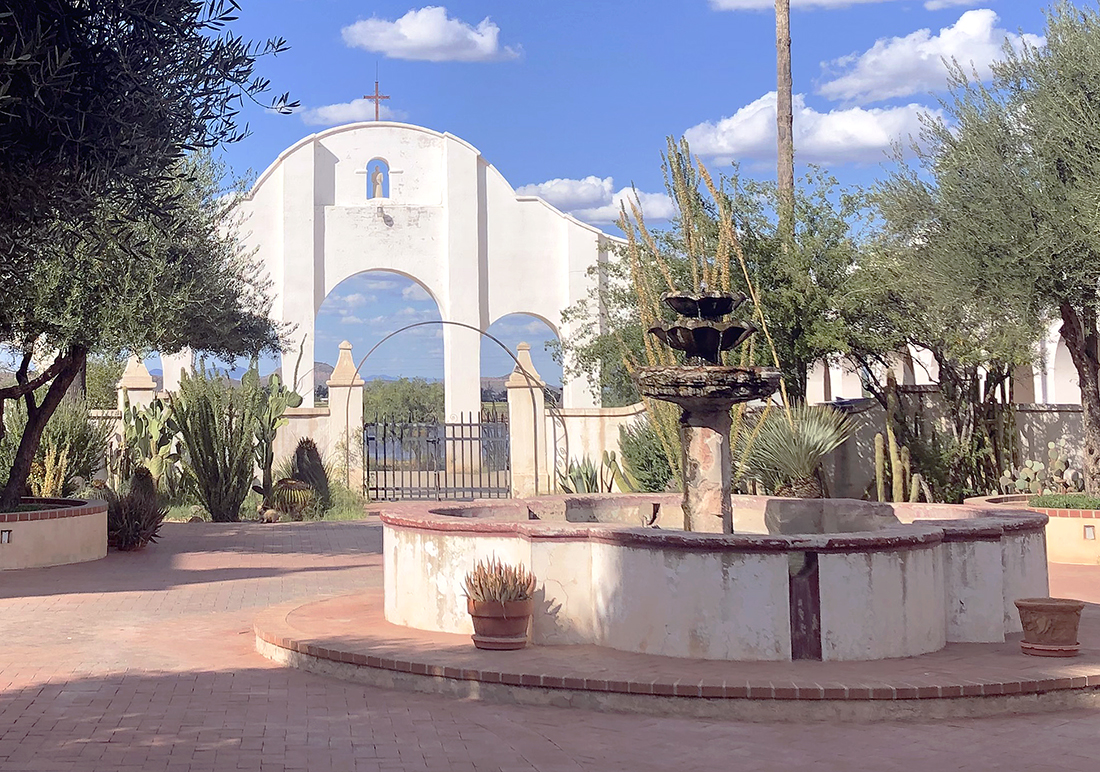 Fountain in the courtyard at San Xavier del Bac Mission by Michael Aaron Gallagher