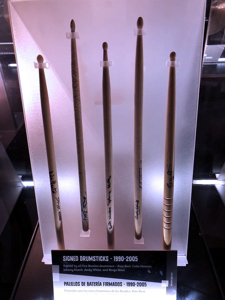 Drumsticks signed by all five drummers for The Beatles - Pete Best, Colin Hanton, Johnny Hutch, Andy White and Ringo Starr. Photo by Michael Aaron Gallagher.