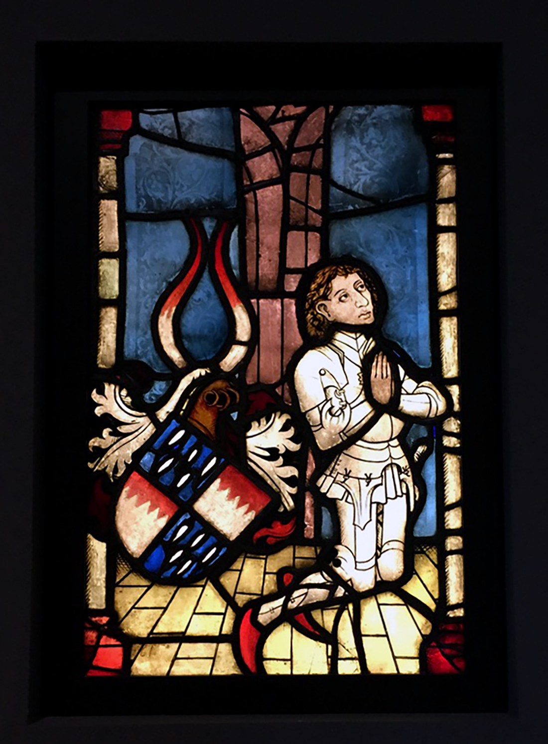 Kneeling Knight in Prayer (c 1470) stained glass panel at the Philadelphia Museum of Art by Michael Aaron Gallagher