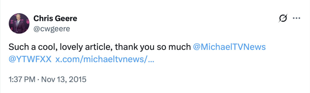Chris Geere tweet to Michael Aaron Gallagher