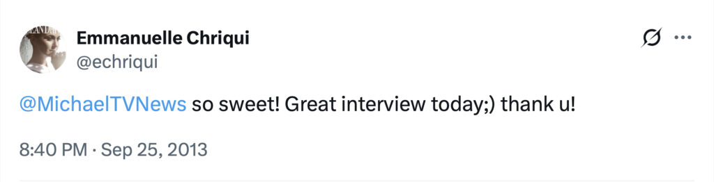 Emmanuelle Chriqui tweet to Michael Aaron Gallagher