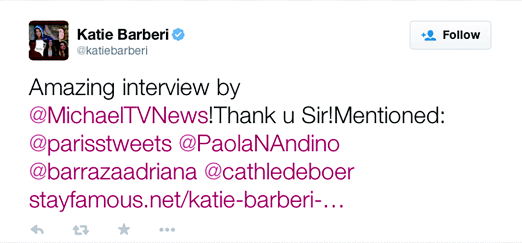 Katie Barberi tweet to Michael Aaron Gallagher