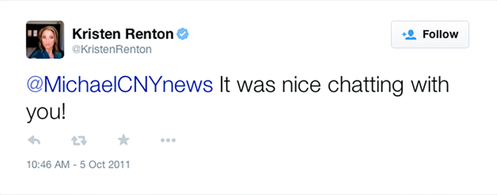 Kristen Renton tweet to Michael Aaron Gallagher
